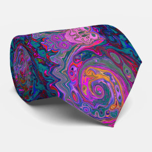 Retro Magenta, Green and Orange Abstract Swirl Tie