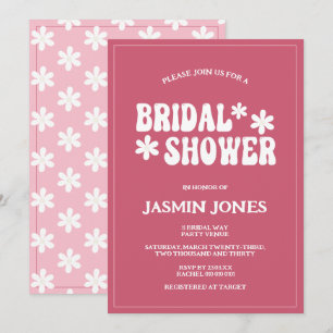Retro Magenta Pink Daisy Flower Bridal Shower Invitation