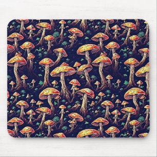 Retro Magic: Bioluminescence Mushrooms  Mouse Pad