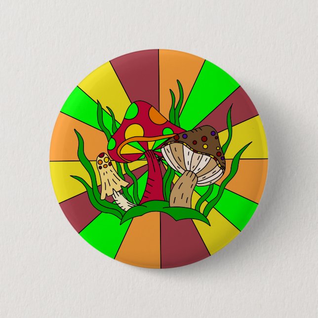 Retro Magic Mushrooms   2 Inch Round Button (Front)