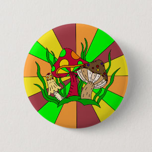 Retro Magic Mushrooms   2 Inch Round Button