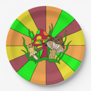 Retro Magic Mushrooms  Paper Plate