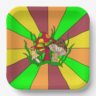 Retro Magic Mushrooms Paper Plate