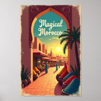 Retro Magical Morocco: Vibrant Spice Market Poster