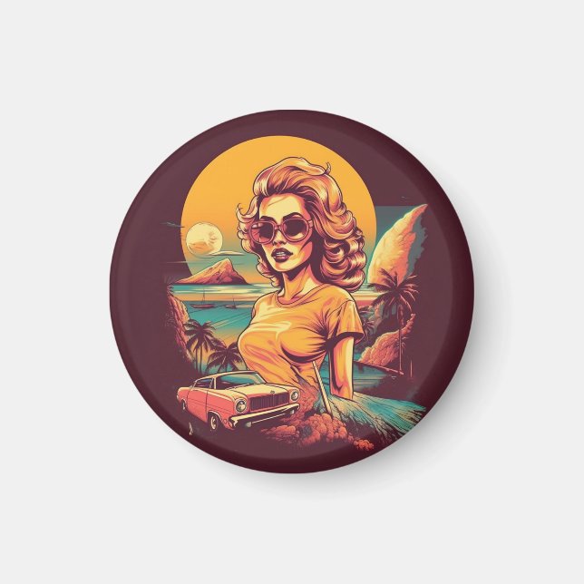 Retro magnet, retro, vintage inspired magnet (Front)