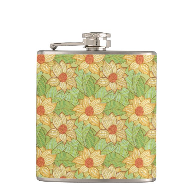 Retro Magnolia Pattern Hip Flask (Front)
