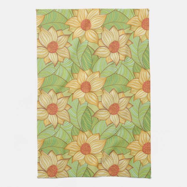 Retro Magnolia Pattern Kitchen Towel (Vertical)