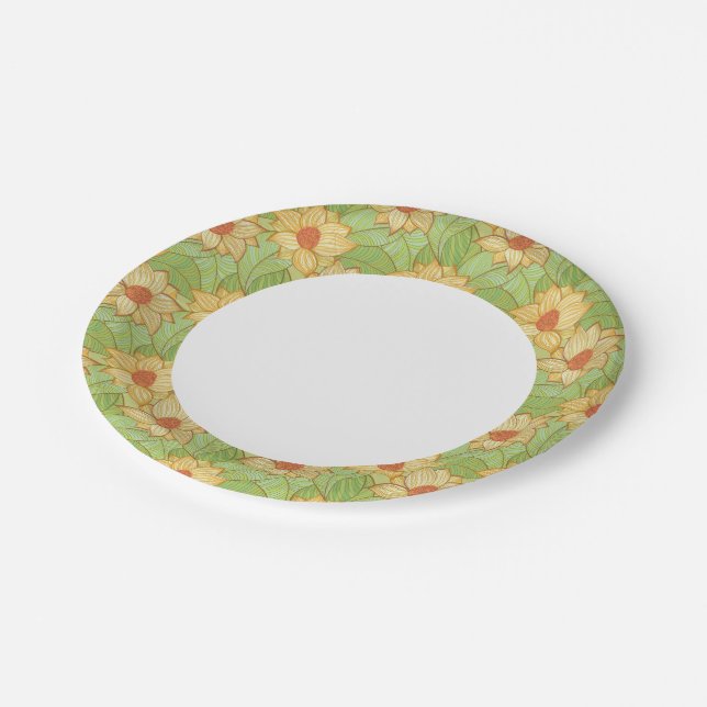 Retro Magnolia Pattern Paper Plate (Angled)