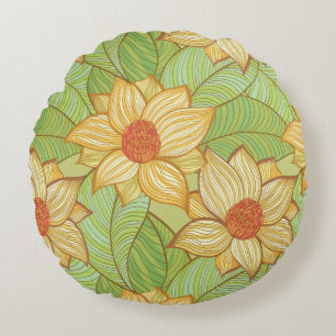 Retro Magnolia Pattern Round Pillow