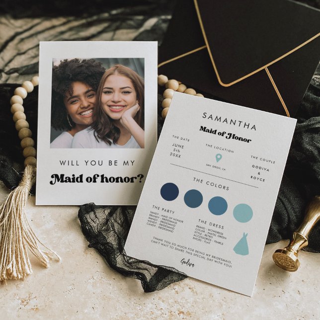 Retro Maid of Honor Proposal Info Card with Photo (Creator Uploaded)