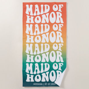 Retro Maid of Honour Ombre Bachelorette Party Beach Towel