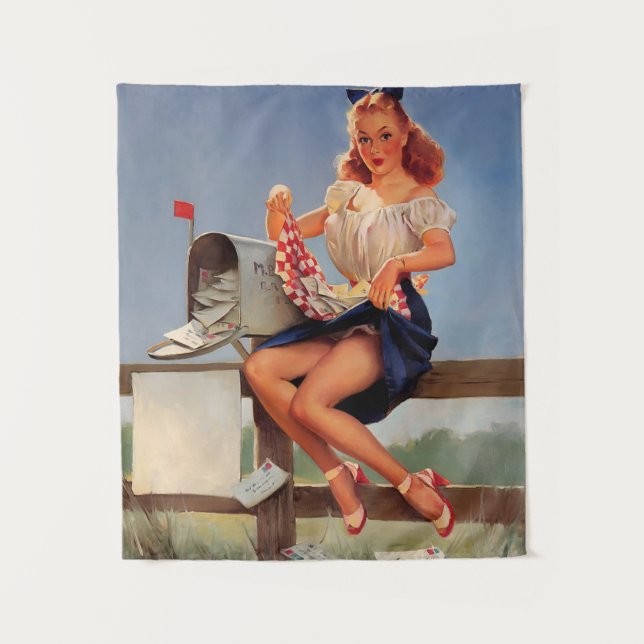 Retro Mail Box Pinup Girl Tapestry (Front)