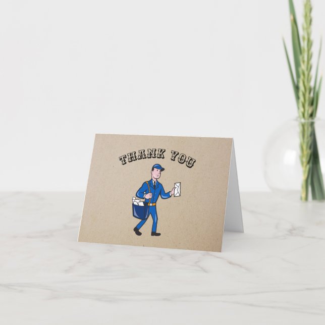 Retro Mailman Personalized Note  Thank You Card (Front)
