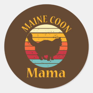 Retro Maine Coon Cat Mom Pet Owner Vintage Maine Classic Round Sticker