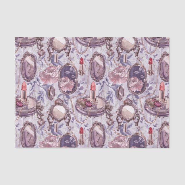 Retro Makeup Vanity Compact Mirror Decoupage Tissue Paper (Front)