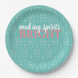 Retro Making Spirits Bright Turquoise Paper Plate