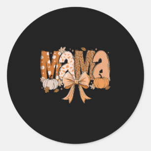 Retro Mama Coquette Bows Leopard Mom Fall Thanksgi Classic Round Sticker