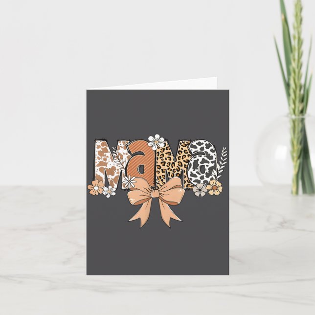 Retro Mama Coquette Bows Leopard Mom Mother's Day  Card (Front)