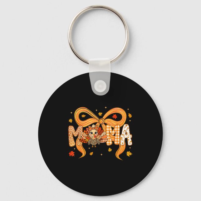 Retro Mama Coquette Fall Turkey Thanksgiving Match Keychain (Front)