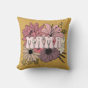 Retro Mama Floral Shirt - Groovy 70s Mother's Day  Throw Pillow