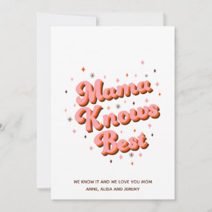 Retro Mama Knows Best Pink Brown 70s Lettering Holiday Card