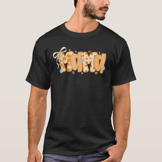 Retro Mama Mini Fall Pumpkin Family Cool Matching  T-Shirt (Front)