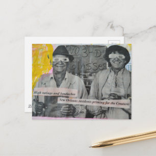Retro Man and Woman in 3D Glasses Collage Postcard