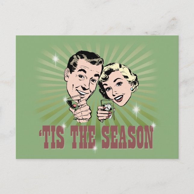Retro Man and Woman "Tis the Season" Postcard (Front)