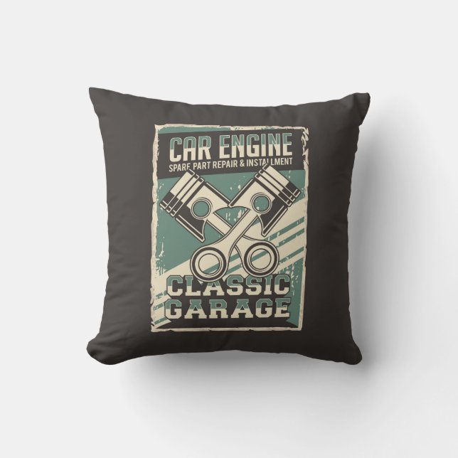 Retro Man Cave Classic Automotive-Car Engine Throw Throw Pillow (Front)