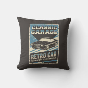 Retro Man Cave Classic Automotive-Car Garage Throw Throw Pillow