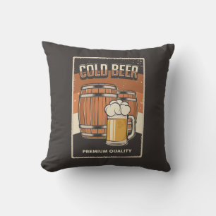 Retro Man Cave Classic Barrels-Cold Beer Throw Pillow