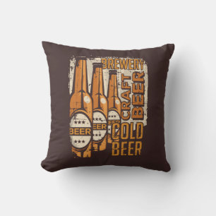 Retro Man Cave Classic -Craft Cold Bottle Beer Throw Pillow