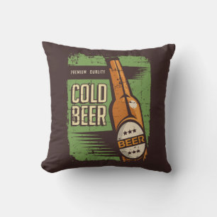 Retro Man Cave Classic -Green Cold Bottle Beer Th Throw Pillow