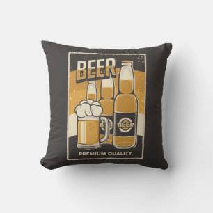 Retro Man Cave Classic -Three Cold Bottle Beer  Throw Pillow