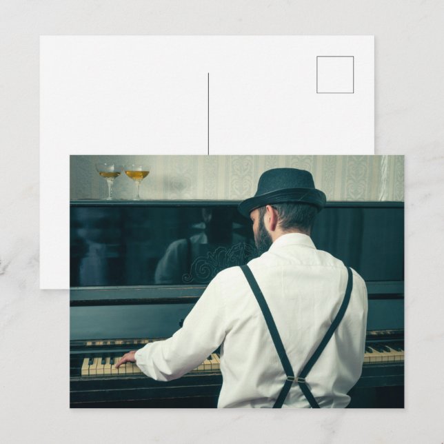 Retro man playing piano and smoking   postcard (Front/Back)