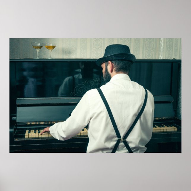 Retro man playing piano and smoking   poster (Front)