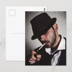 Retro man smoking postcard