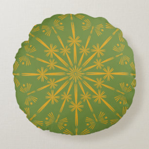 Retro Mandala Avocado Round Pillow