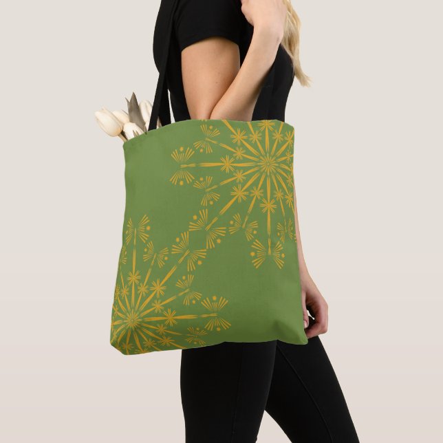 Retro Mandala Avocado Shoulder Tote Bag (Close Up)