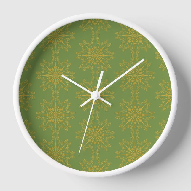 Retro Mandala Avocado Wood Framed Clock (Front)