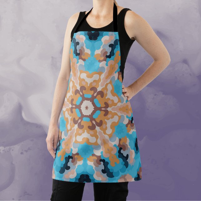 Retro Mandala Blue and Orange Apron (Creator Uploaded)
