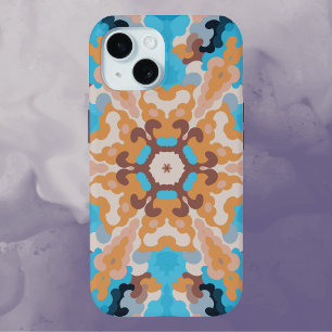 Retro Mandala Blue and Orange iPhone 15 Case