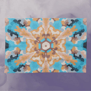 Retro Mandala Blue and Orange Kitchen Towel