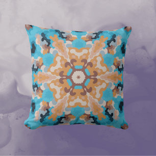 Retro Mandala Blue and Orange Throw Pillow