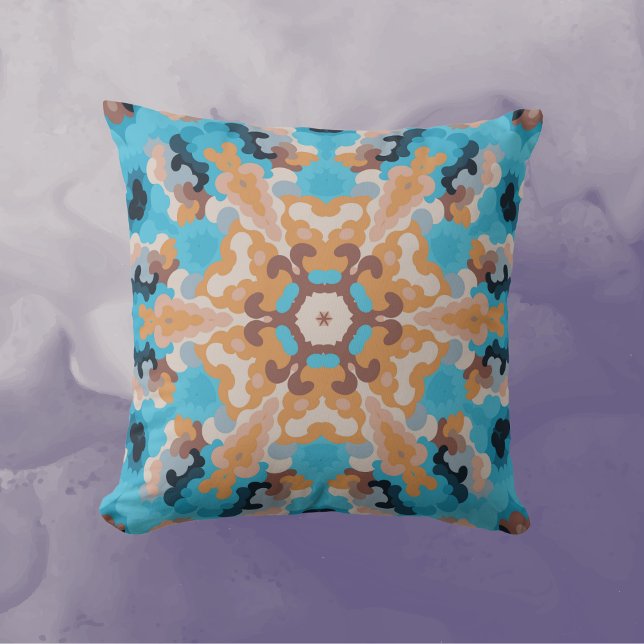 Retro Mandala Blue and Orange Throw Pillow (Creator Uploaded)