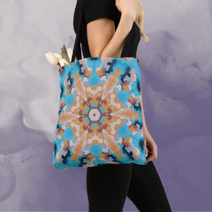 Retro Mandala Blue and Orange Tote Bag