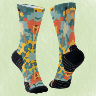 Retro Mandala Blue Orange and Yellow Socks