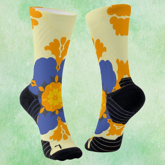 Retro Mandala Blue Orange and Yellow Socks (Creator Uploaded)