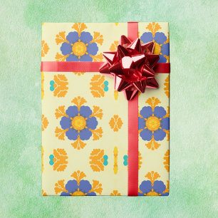 Retro Mandala Blue Orange and Yellow Wrapping Paper