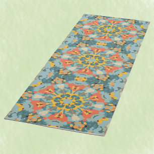 Retro Mandala Blue Orange and Yellow Yoga Mat
